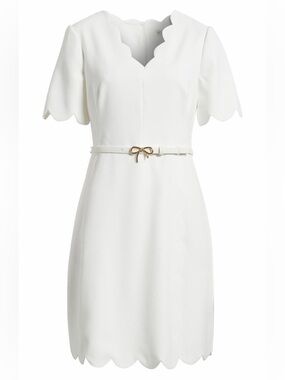 Eliza J Scalloped Short Sleeve A-Line Belted Dress